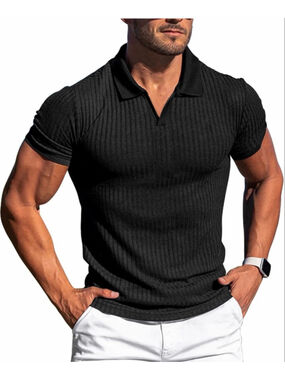 NEW Collared Muscle Men Ribbed Knit Slim Fit Polo Shirt Short Sleeve 2X